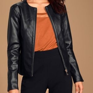 Lulu's Black Vegan Leather Jacket with Gold Zipper!